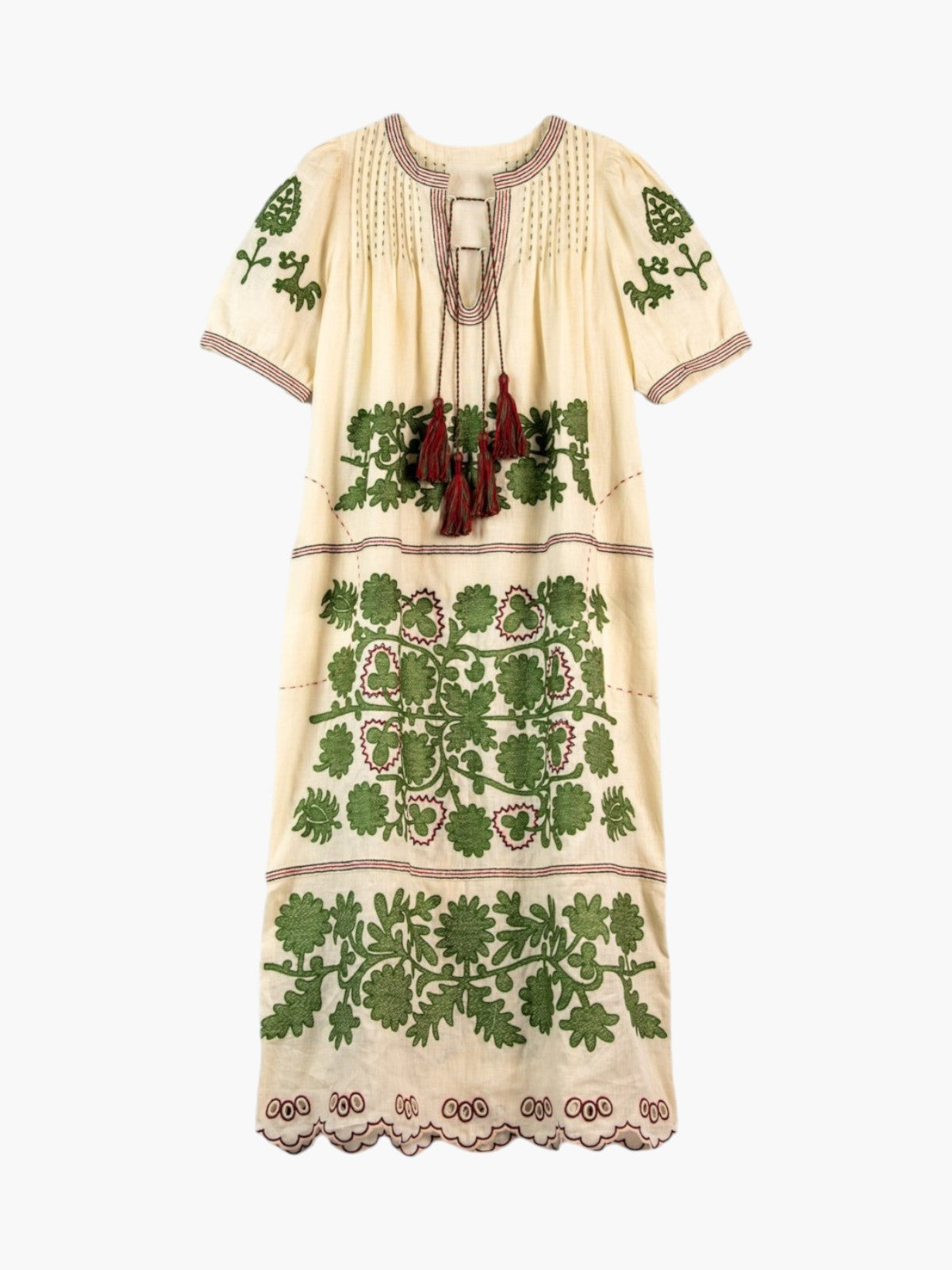Natalia Ukrainian Embroidered Dress | Ivory/Olive