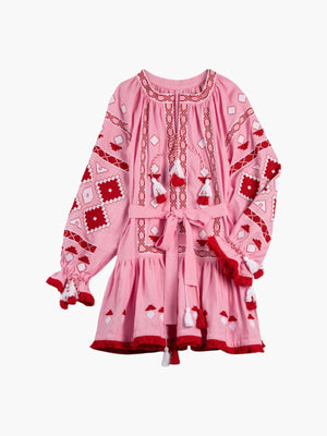 Nomeda Embroidered Ukrainian Dress | Pink/Red Nomeda Embroidered Ukrainian Dress | Pink/Red