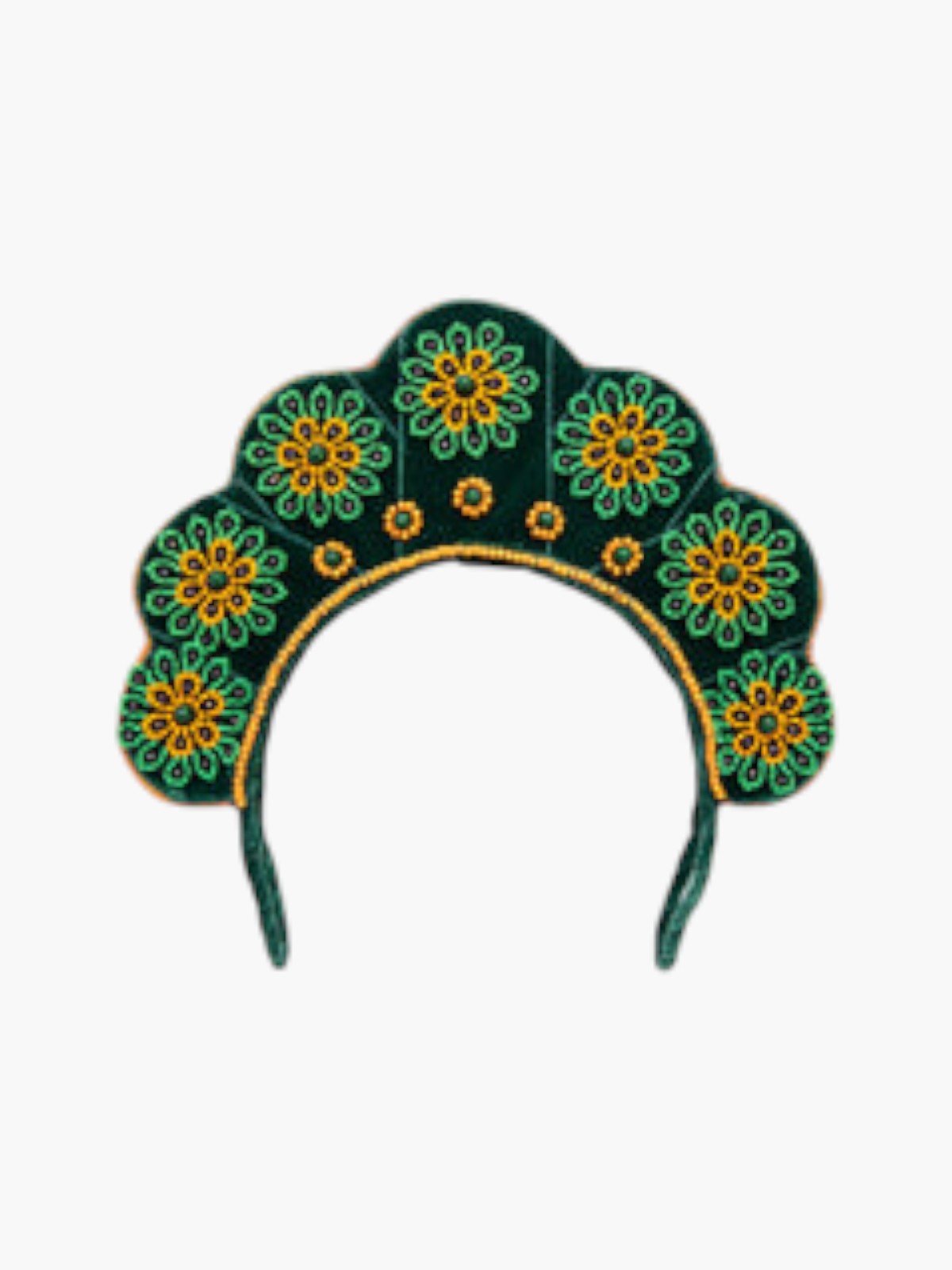 Cloud Shaped Sibundoy Beaded Floral Headpiece | Green Cloud Shaped Sibundoy Beaded Floral Headpiece | Green