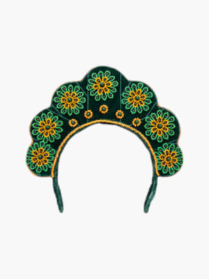 Cloud Shaped Sibundoy Beaded Floral Headpiece | Green Cloud Shaped Sibundoy Beaded Floral Headpiece | Green