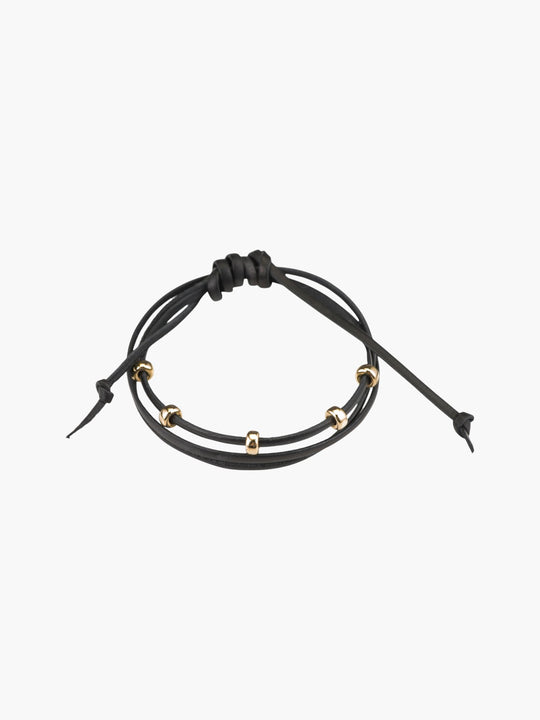 Black And Gold Leather Bracelet