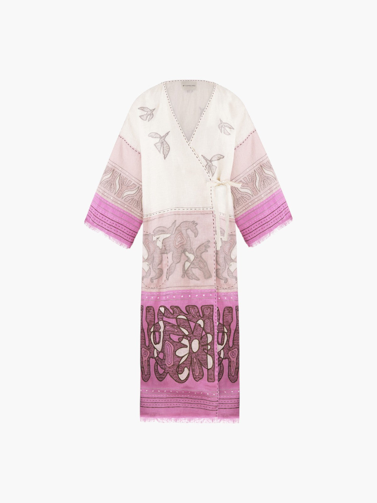 Animal Realm Long Kimono | Ivory/Powder Pink/Lilac Animal Realm Long Kimono | Ivory/Powder Pink/Lilac