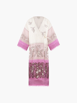 Animal Realm Long Kimono | Ivory/Powder Pink/Lilac Animal Realm Long Kimono | Ivory/Powder Pink/Lilac