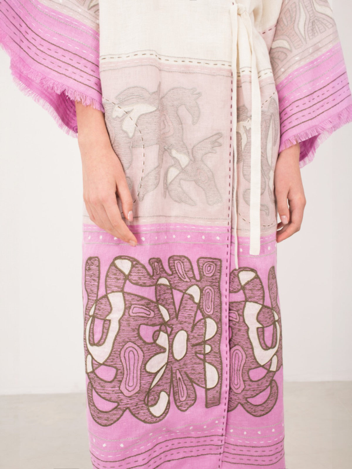 Animal Realm Long Kimono | Ivory/Powder Pink/Lilac Animal Realm Long Kimono | Ivory/Powder Pink/Lilac