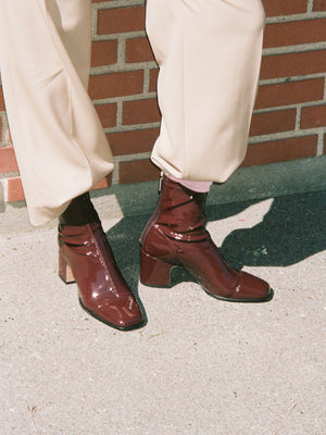 Aria Ankle Boots | Deep Red Stretch Patent Aria Ankle Boots | Deep Red Stretch Patent