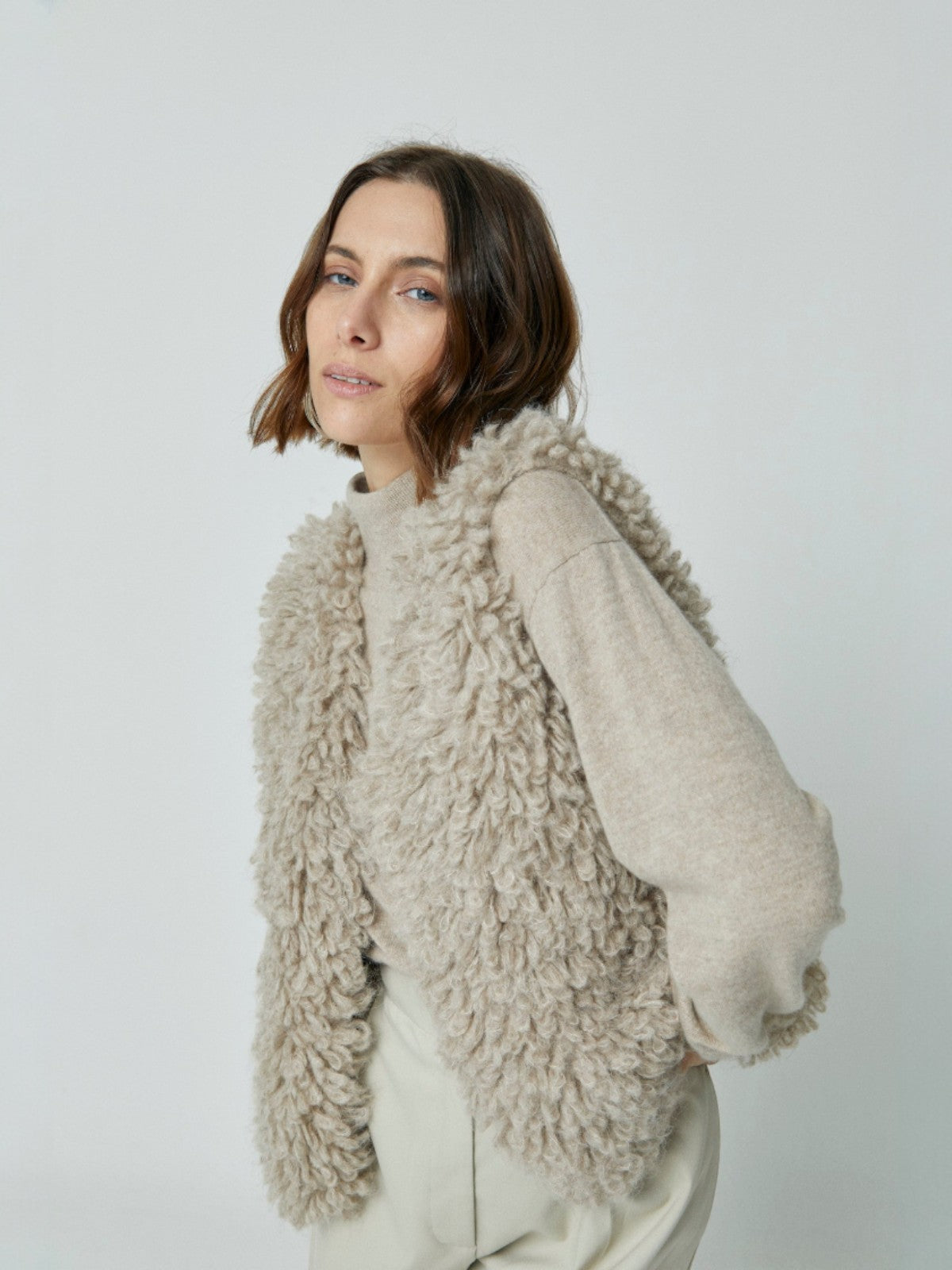 Crop Shag Vest | Taupe
