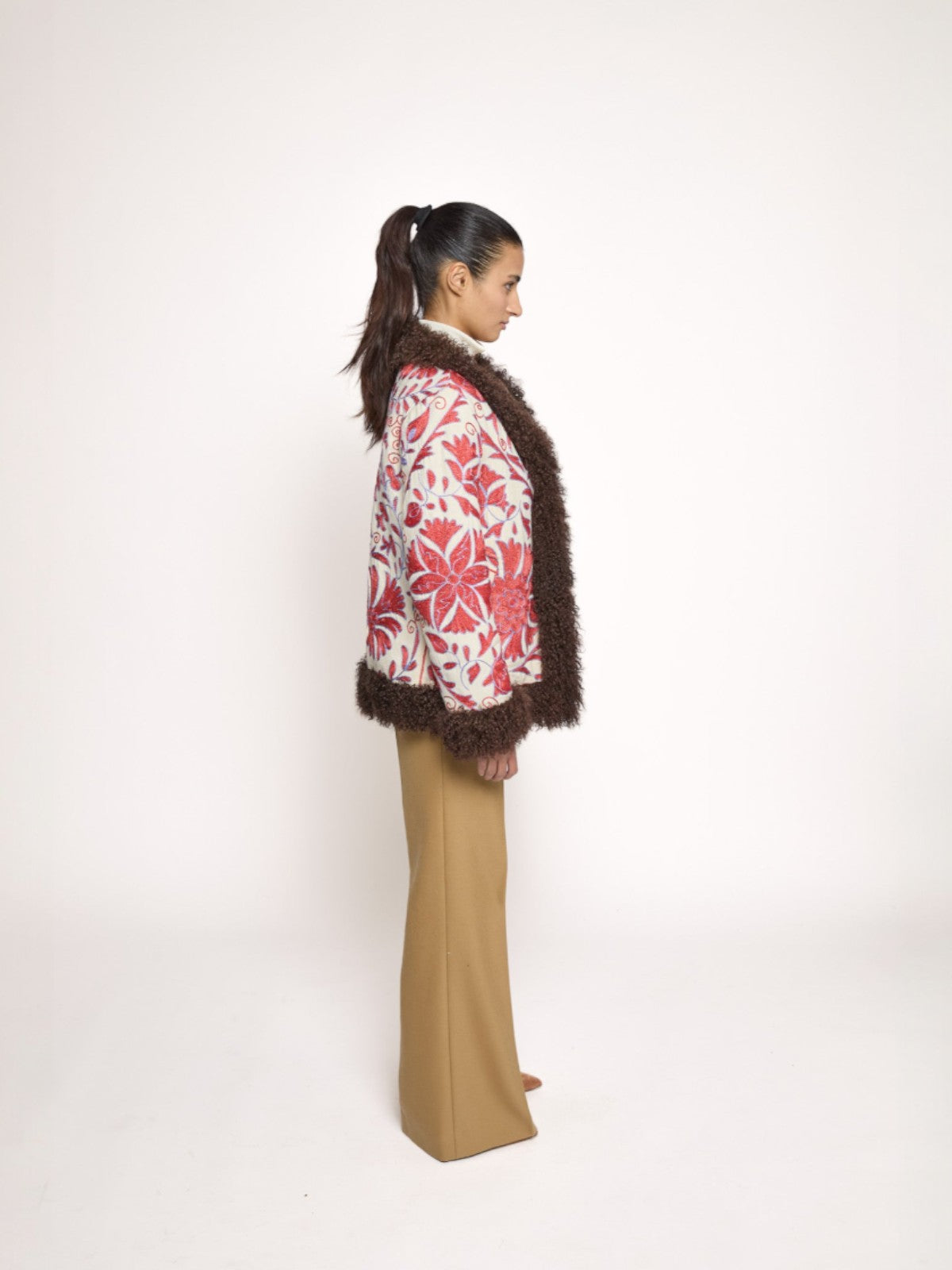 Zebay Coat - S | Pink Print/Brown Trim Zebay Coat - S | Pink Print/Brown Trim
