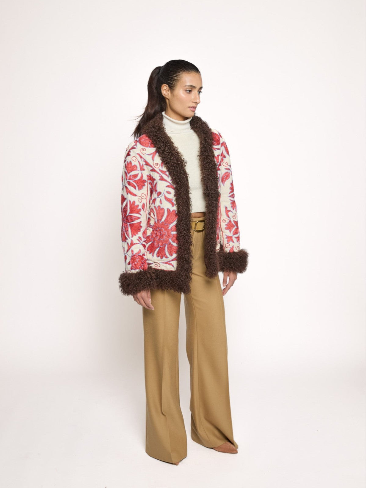 Zebay Coat - S | Pink Print/Brown Trim Zebay Coat - S | Pink Print/Brown Trim