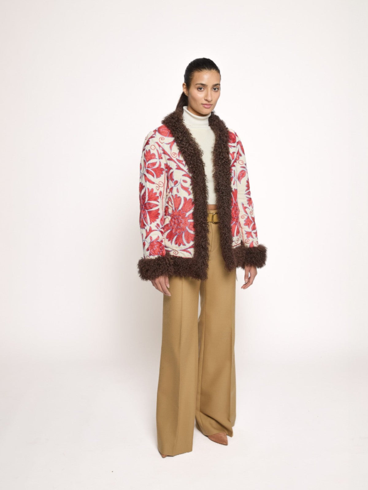 Zebay Coat - S | Pink Print/Brown Trim Zebay Coat - S | Pink Print/Brown Trim