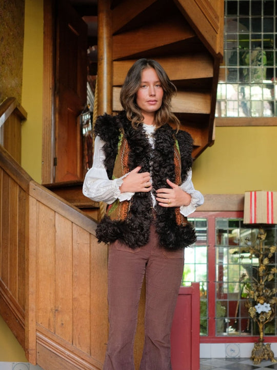 Aziz Waistcoat - M/L | Brown Print/Black