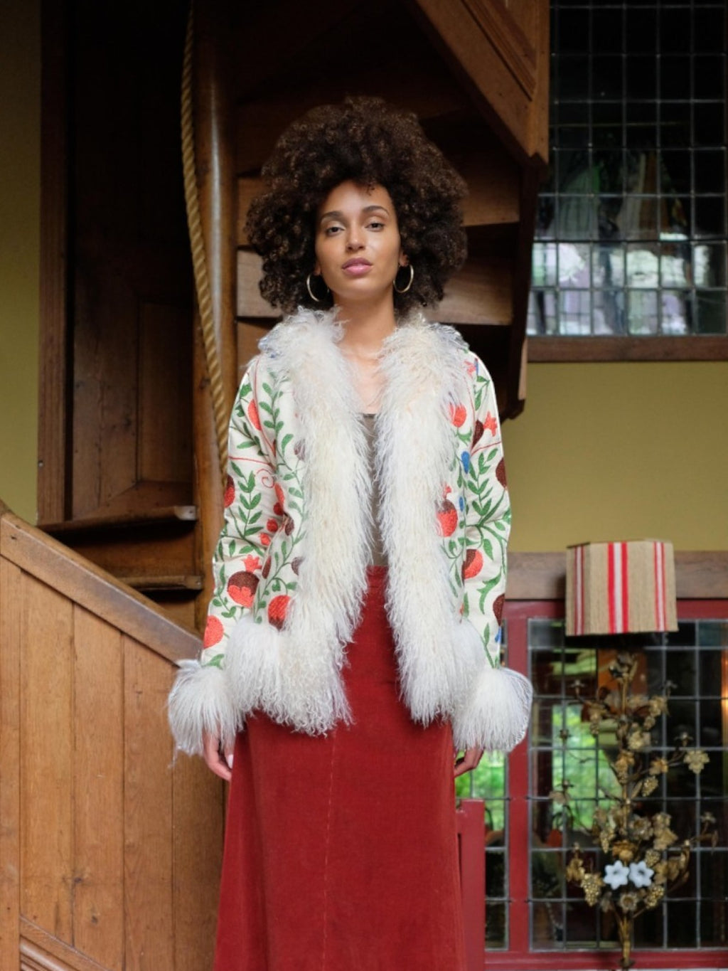 Zebay Coat - M | Multi Print/White Trim