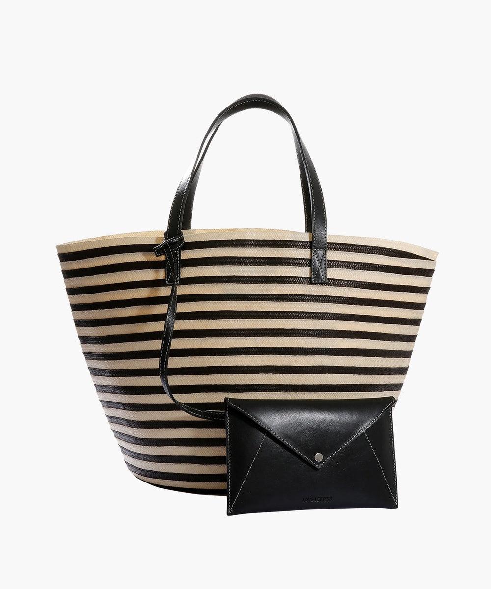 Marcial Handbag in Leather and Cana Flecha | Black Stripes