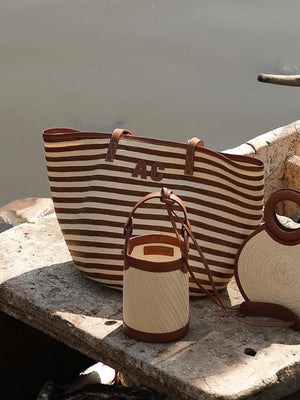 Marcial Handbag in Leather and Cana Flecha | Copper Stripes Marcial Handbag in Leather and Cana Flecha | Copper Stripes