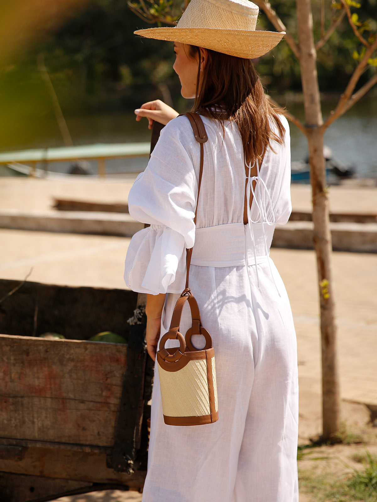 Tolu Handbag in Leather and Cana Flecha | Cognac and Natural