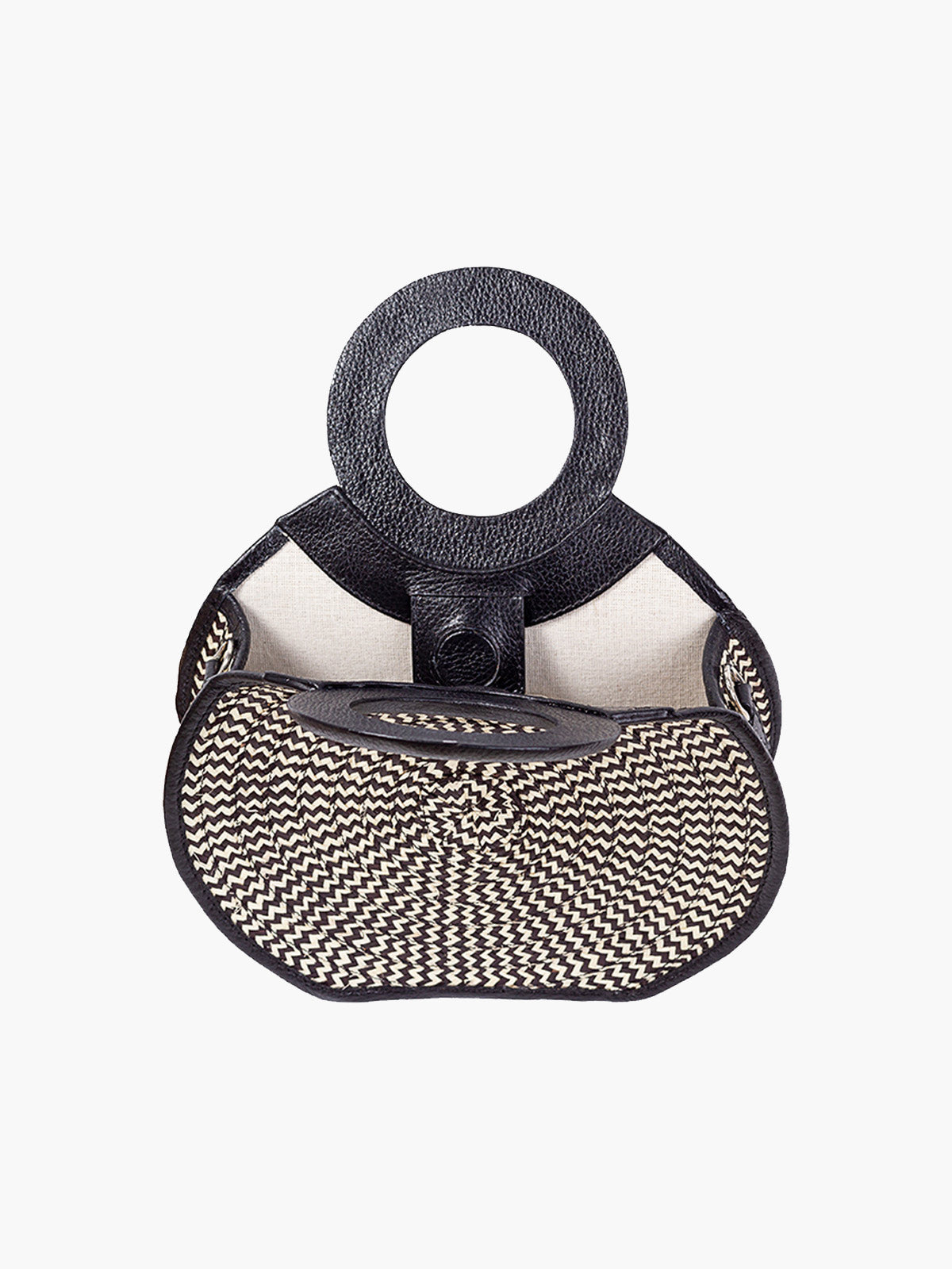 Zenu Handbag in Leather and Cana Flecha | Black Zenu Handbag in Leather and Cana Flecha | Black