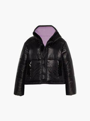 Reversible Cropped Sustainable Down Coat | Black/Purple Reversible Cropped Sustainable Down Coat | Black/Purple