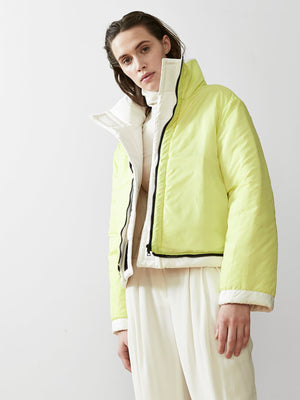 Reversible Cropped Sustainable Down Coat | White/Citron Reversible Cropped Sustainable Down Coat | White/Citron