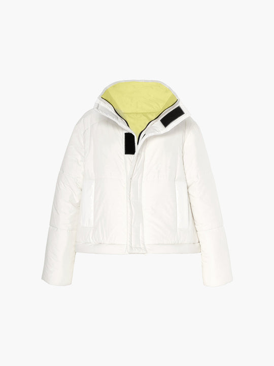 Reversible Cropped Sustainable Down Coat | White/Citron