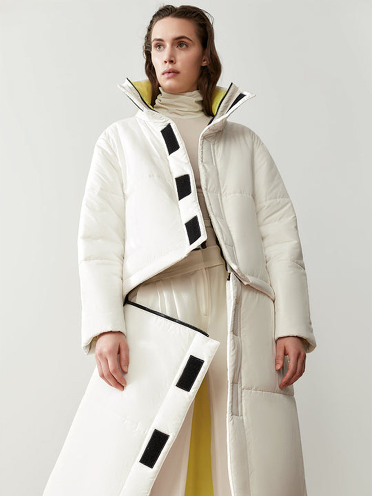 Reversible Convertible Sustainable Down Coat | White/Citron Reversible Convertible Sustainable Down Coat | White/Citron