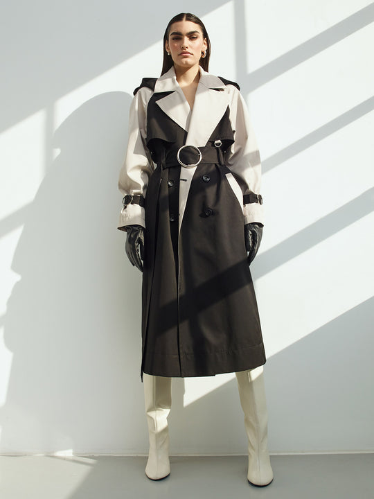Sustainable Water Resistant Trench Coat | Black/White
