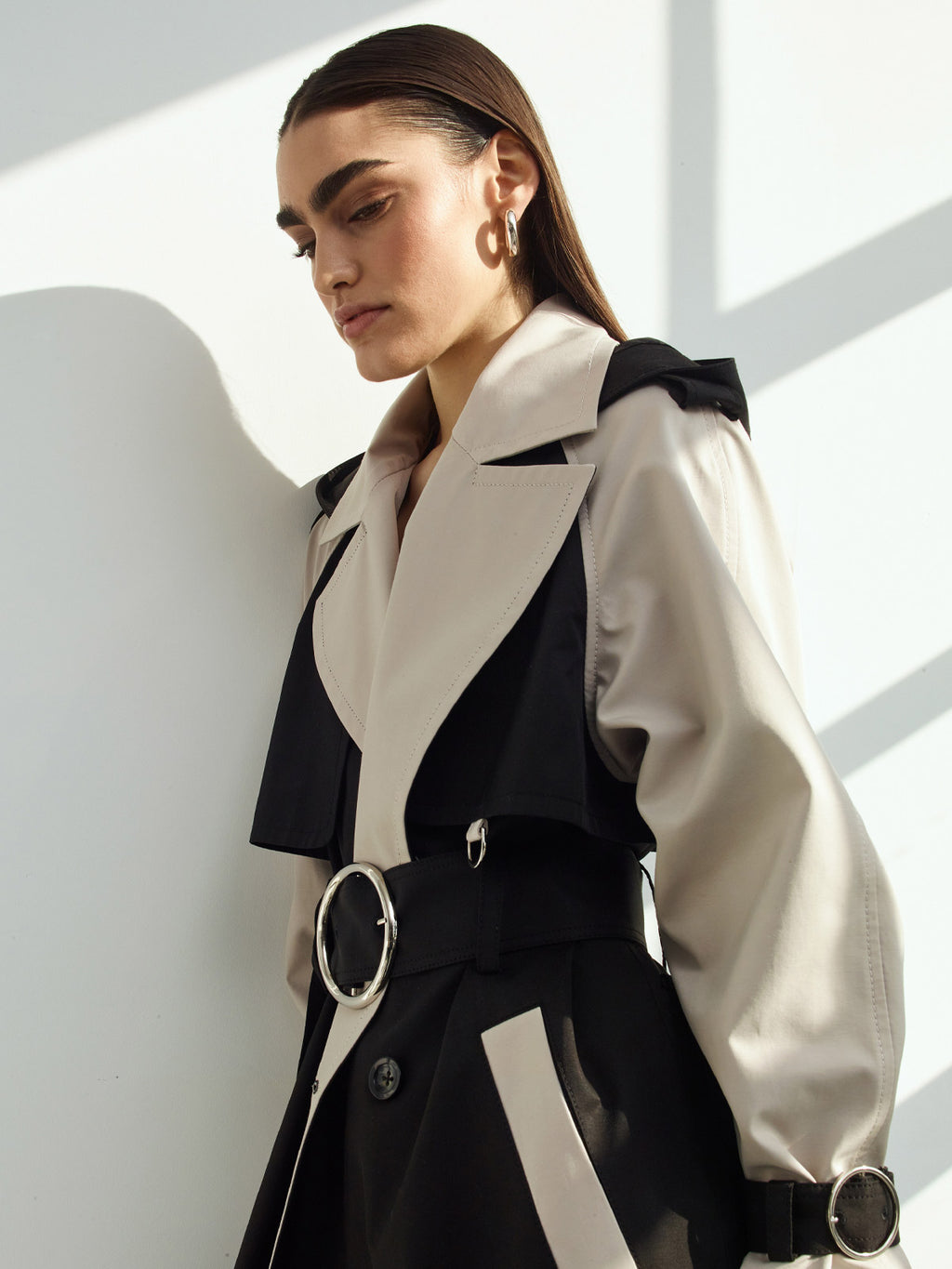 Sustainable Water Resistant Trench Coat | Black/White