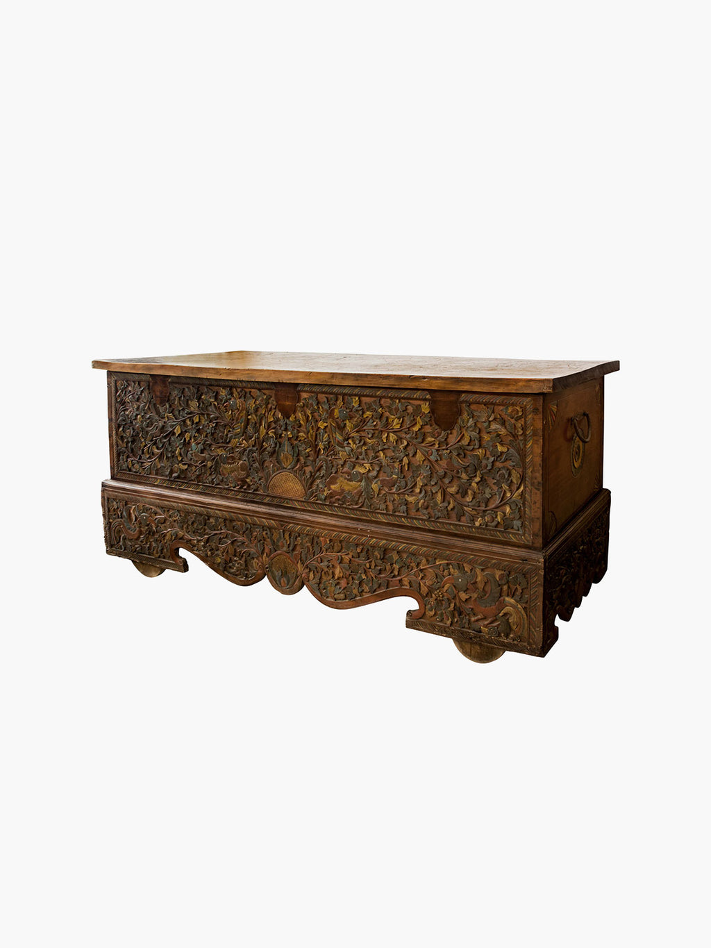 Indonesian Antique Trunk With Floral Design