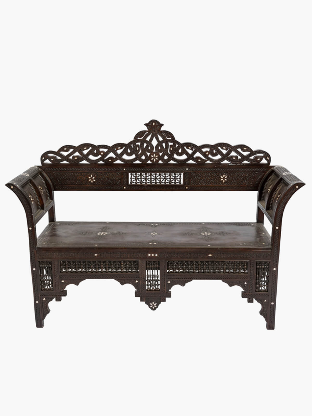 Moroccan Carved Bench | Mahogany Moroccan Carved Bench | Mahogany