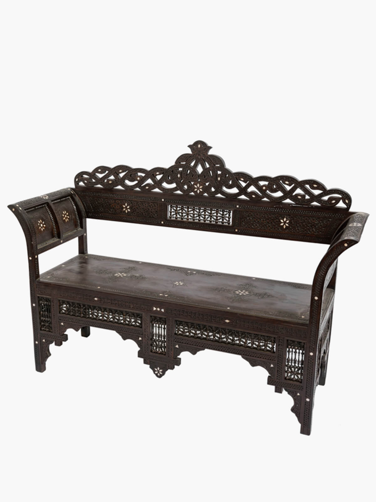 Moroccan Carved Bench | Mahogany Moroccan Carved Bench | Mahogany