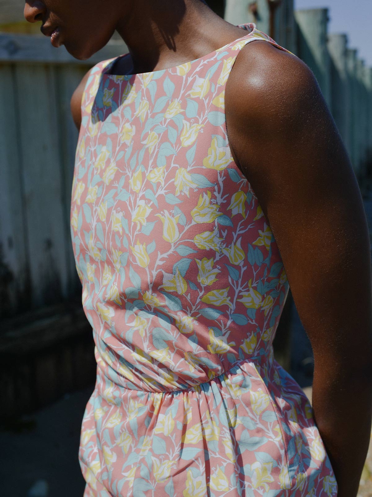 Gathered Mini Dress | Coral Bougainvillea
