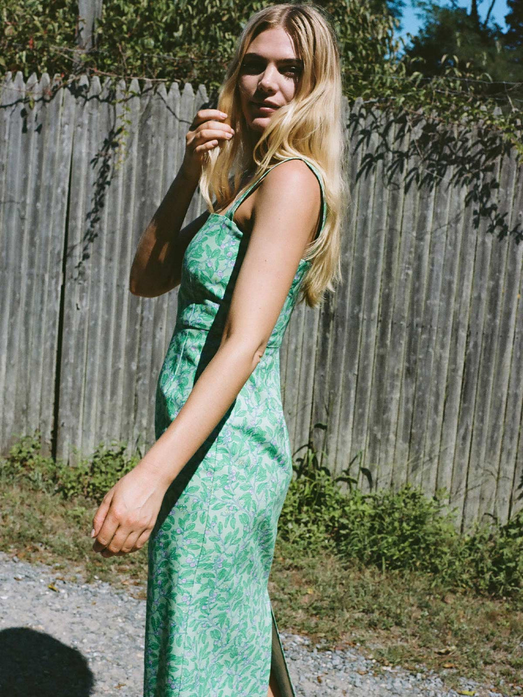 Long Slip Dress | Green/Purple Limes