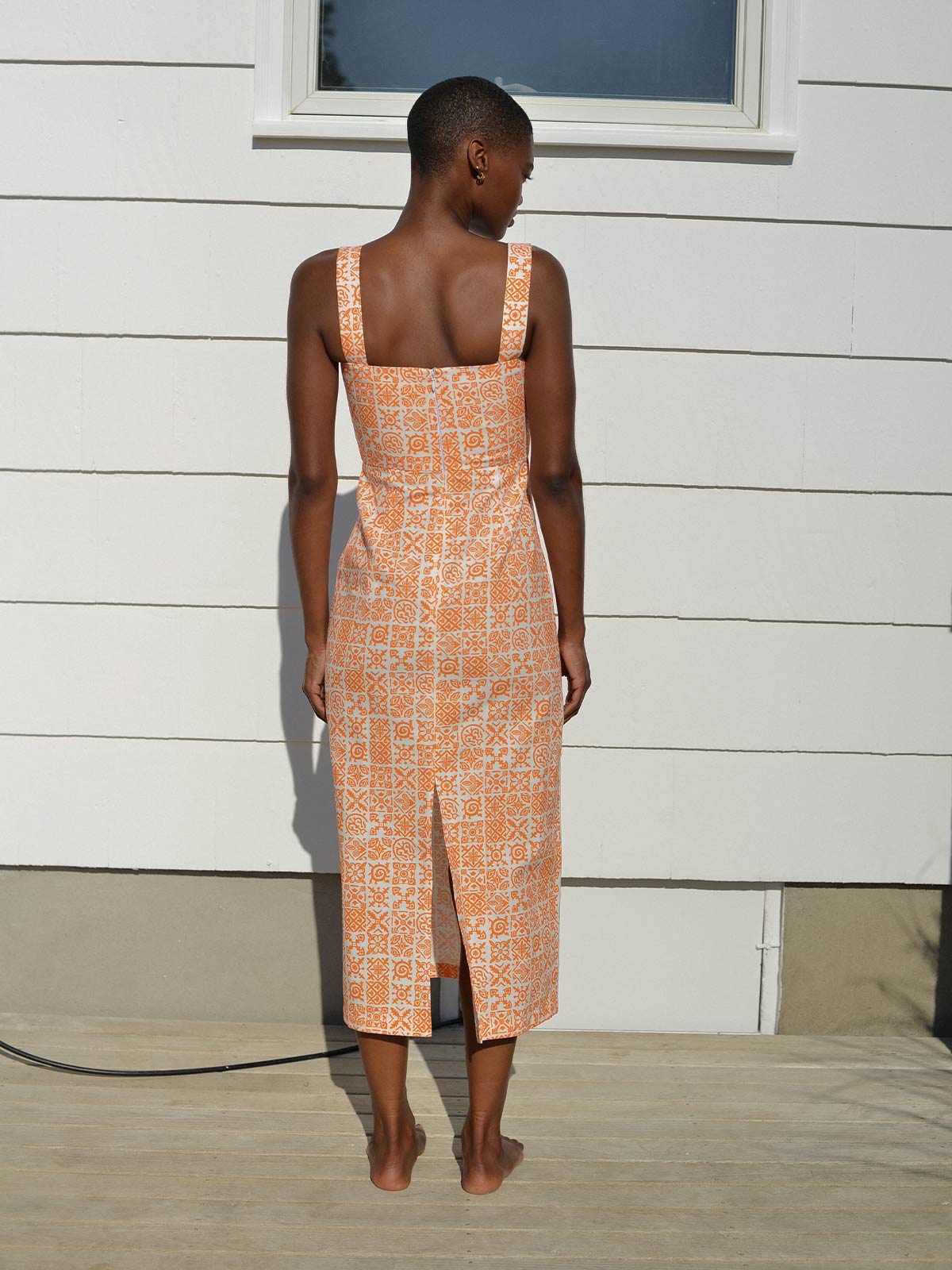 Long Slip Dress | Orange Checkerboard