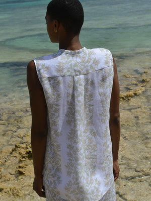 Sleeveless Shirt | Beige Bougainvillea Sleeveless Shirt | Beige Bougainvillea