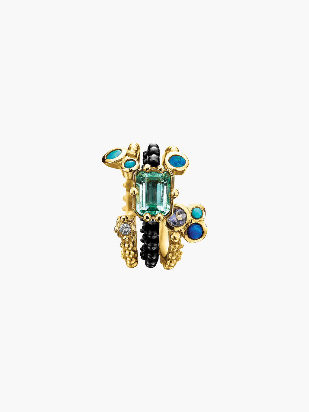 Boheme Emerald Blue Bouquet Trio Ring - Fashionkind