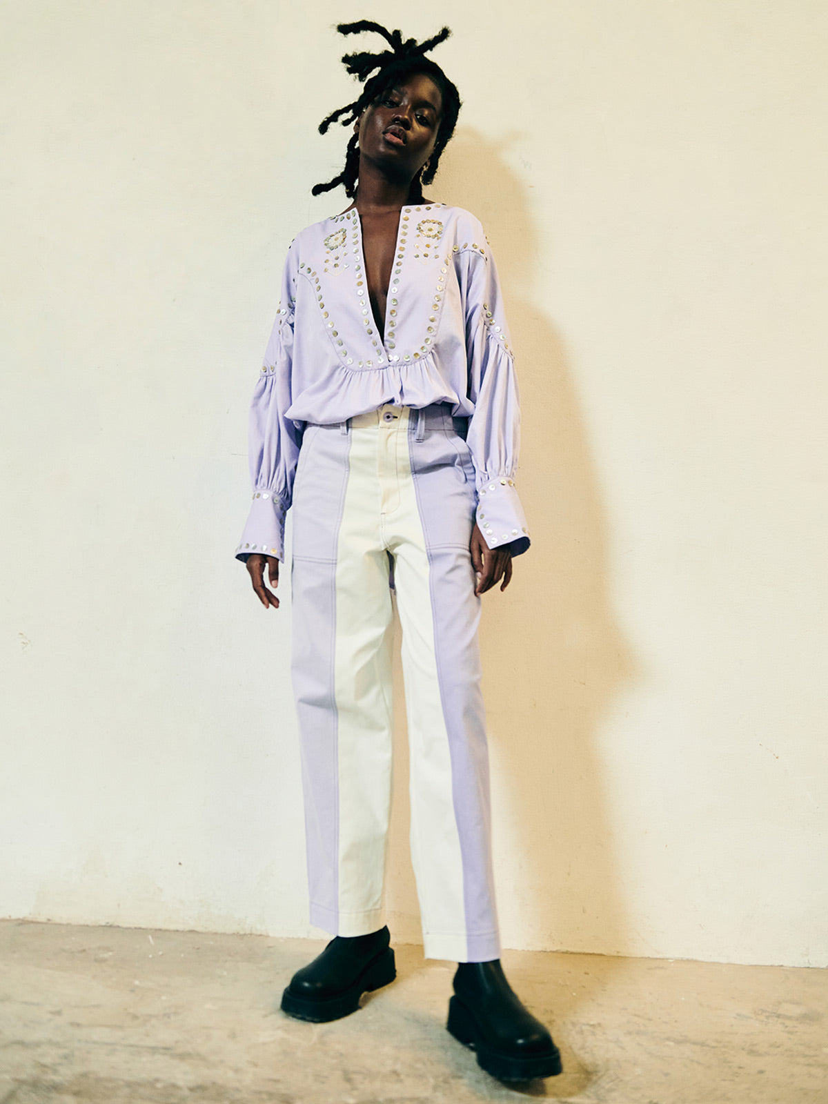 Retablo Pants | Ivory/Lilac Retablo Pants | Ivory/Lilac