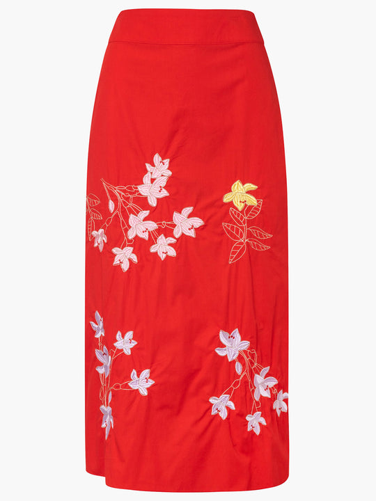 Constelaciones Cotton Midi Skirt | Red