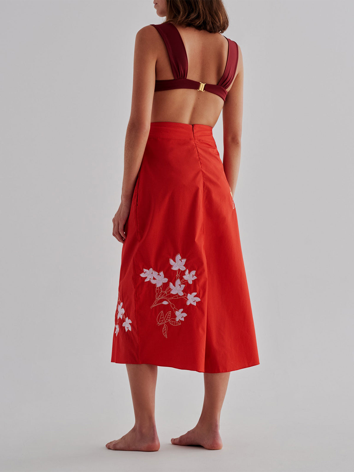 Constelaciones Cotton Midi Skirt | Red Constelaciones Cotton Midi Skirt | Red