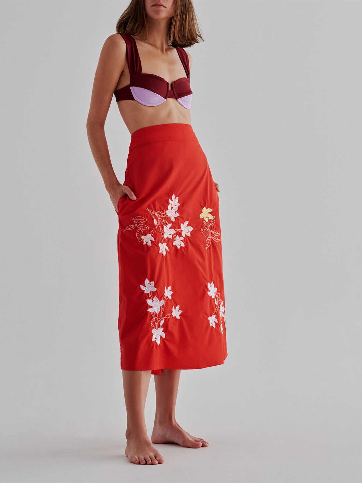 Constelaciones Cotton Midi Skirt | Red Constelaciones Cotton Midi Skirt | Red