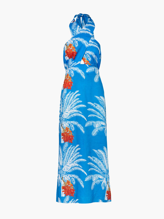 Costa Del Sol Linen Maxi Dress | Turquoise Palms