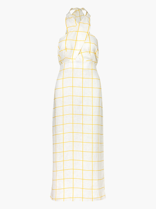 Costa Del Sol Linen Maxi Dress | Yellow Squares