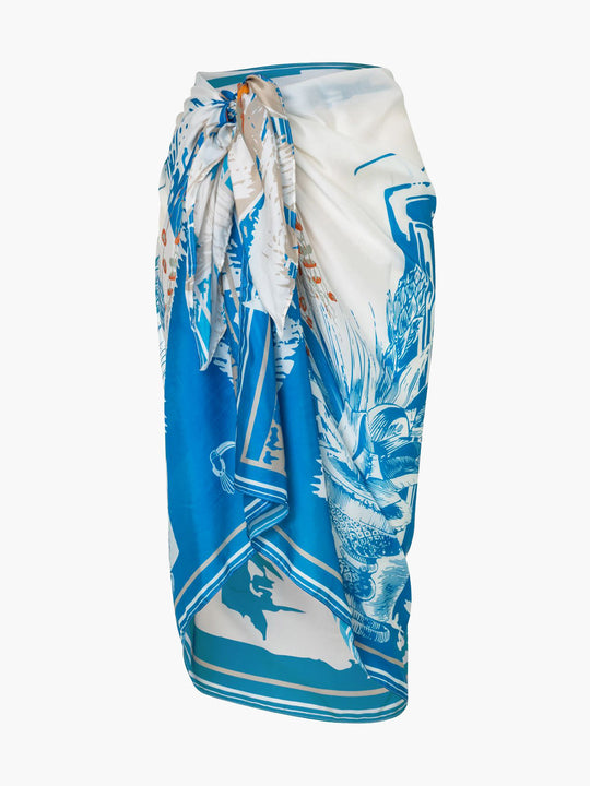 De la Falaise Cotton Silk Sarong | Blue Chontaduro Palms