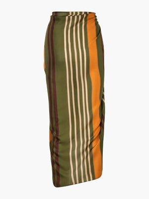 De La Falaise Cotton Silk Sarong | Green Stripes De La Falaise Cotton Silk Sarong | Green Stripes