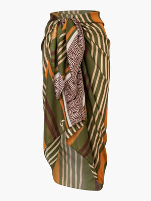 De La Falaise Cotton Silk Sarong | Green Stripes De La Falaise Cotton Silk Sarong | Green Stripes