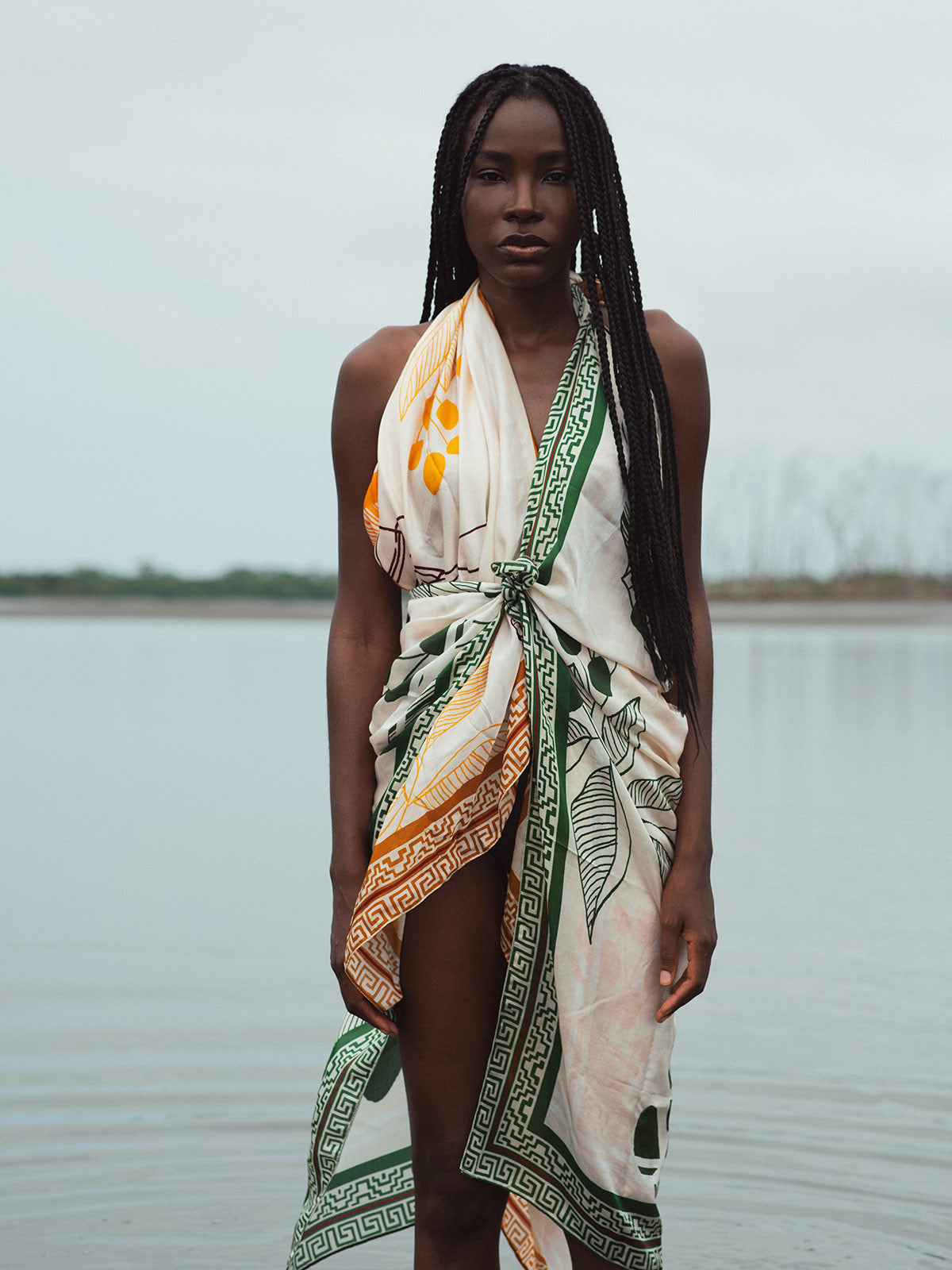 De la Falaise Cotton Silk Sarong | Green Canoe De la Falaise Cotton Silk Sarong | Green Canoe