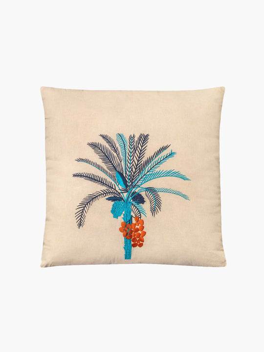 Palm Tree Embroidered Cushion Cover | Blue