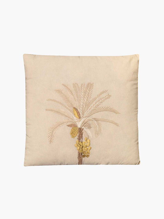 Palm Tree Embroidered Cushion Cover | Beige