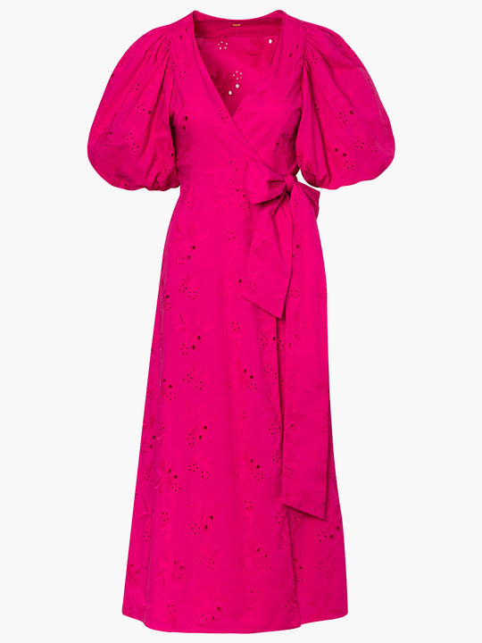 Ermita Cotton Eyelet Midi Dress | Fuchsia