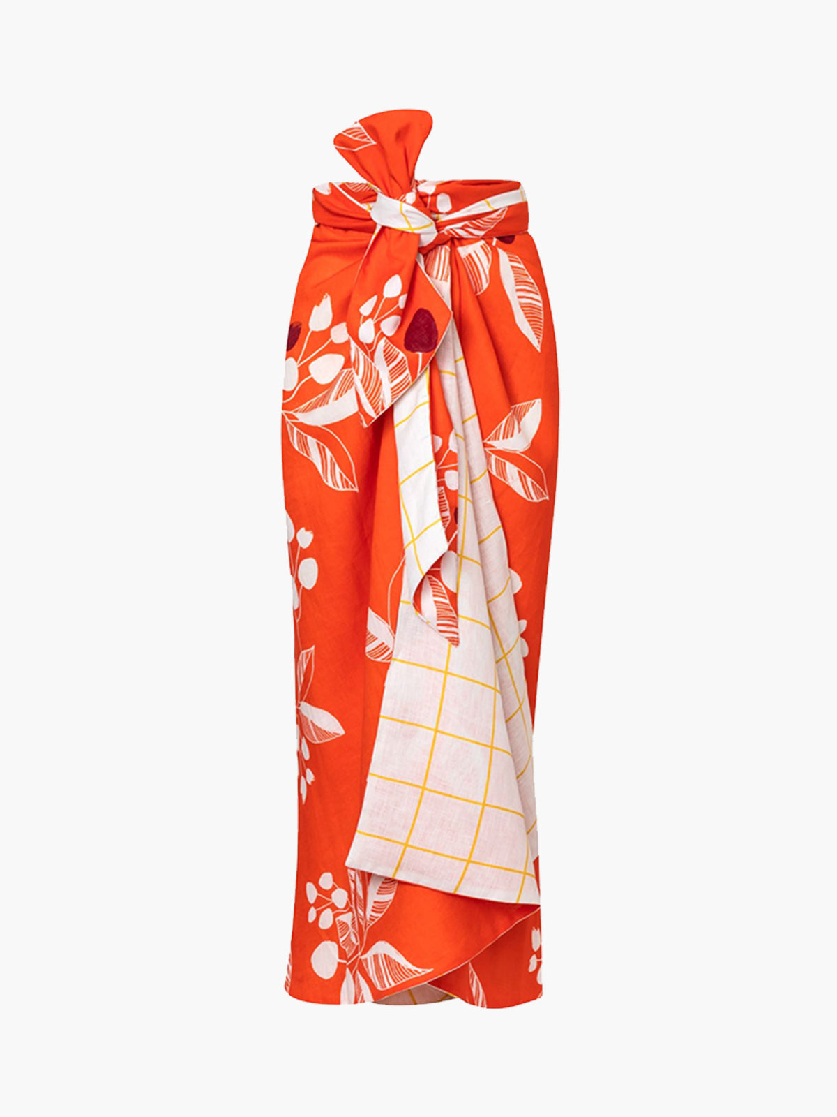 Loulou Linen Reversible Skirt | Orange Chontaduro/Yellow Squares Loulou Linen Reversible Skirt | Orange Chontaduro/Yellow Squares