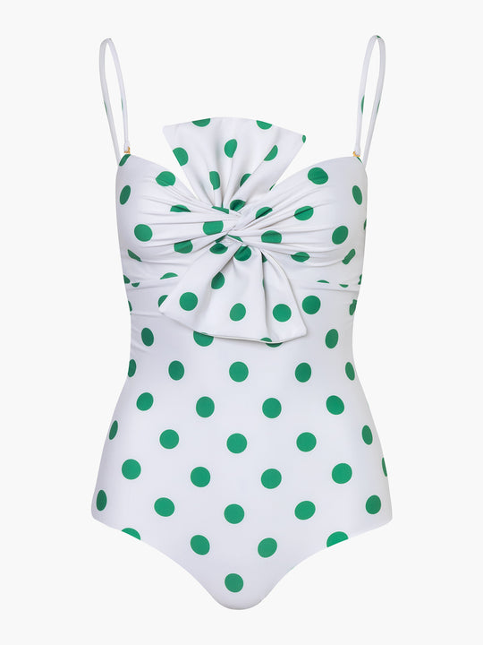 Malaga One Piece | Green Polka/Ivory