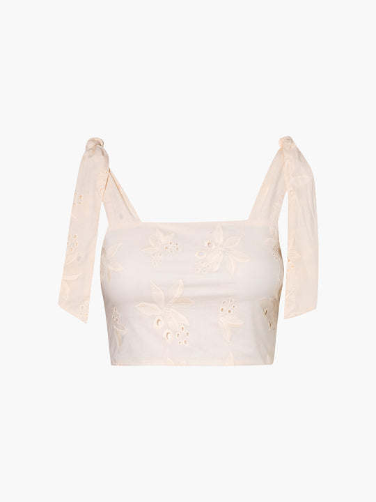 Marimba Cotton Eyelet Top | Beige