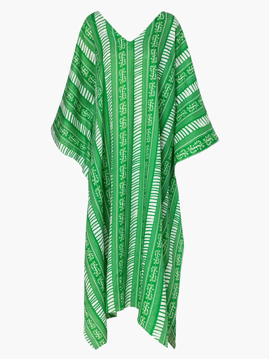 Morena Linen Maxi Kaftan | Green Stripes